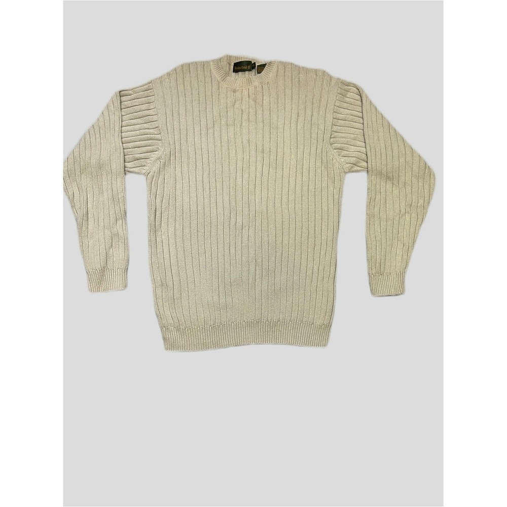Timberland Ribbed Knit Cotton Crew Neck Pullover Sweater Beige Men's Size M